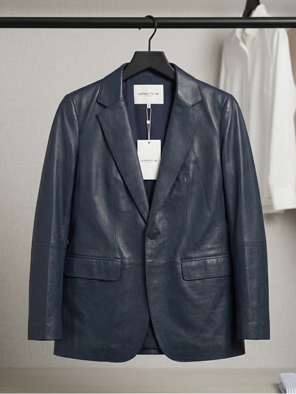 Lafayette 148 New York Navy Leather Sport Coat